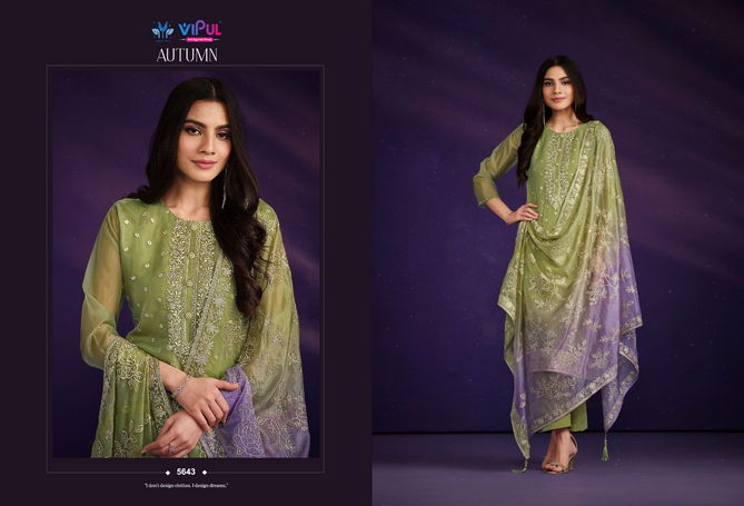 Autumn By Vipul Organza Embroidery Designer Salwar Suits Wholesale Price In Surat